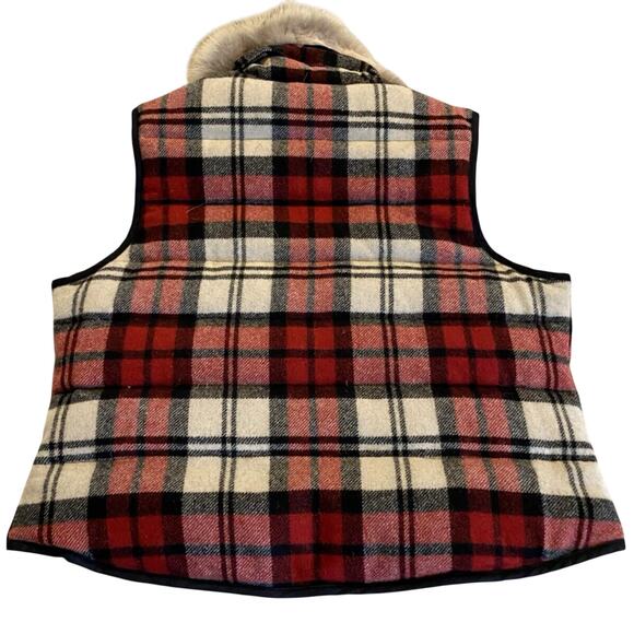 Woolrich Reversible Vest Black-RedPlaid Womens Large Coyote Fur Collar Down Vest - Picture 7 of 16